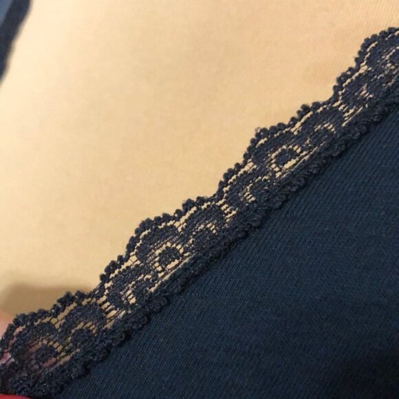 Lauren Ralph Lauren Dark Navy V-neck Black Lace-Trimmed Nightgown Dress sz Small - Picture 4 of 11